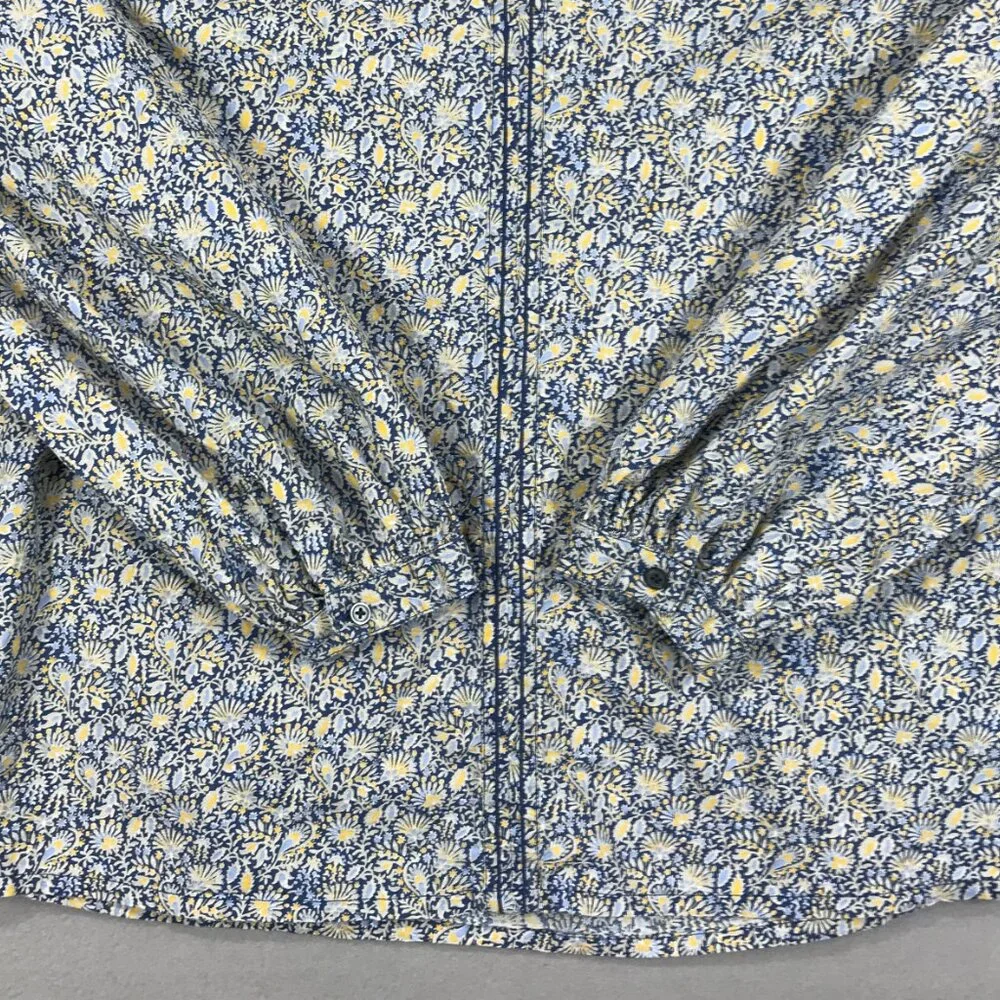 Gap Blouse Women Small Tall Blue Yellow Pullover Top V-Neck Boho Peasant Balloon - Picture 6 of 13